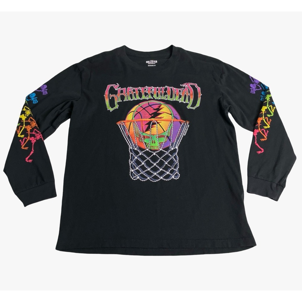 Hollister Grateful Dead Oversized Fit Mens XS Black Basketball Skeleton LS Tee